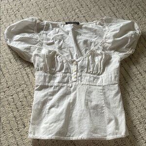 Brandy Melville White Ruffled Bib Collar Blouse